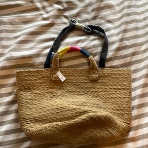 GAP Straw Tote with Multicolor Wrapped Handle